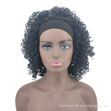 wholesale cheap short black afro kinky curly wigs synthetic hair wigs headband wig for black women